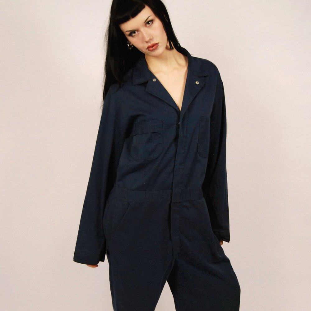 80s Coveralls (XXL) navy blue vintage Sears long sleeve pants utility cargo work